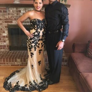 Strapless Appliqué Gown, Size M